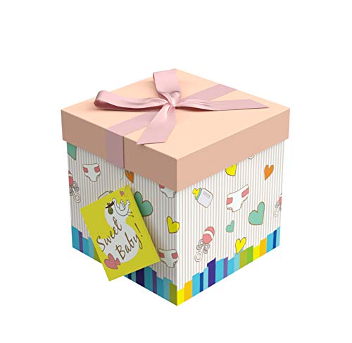 Gift Box 5x5x5 Petit Bebe Pop up in Seconds Comes with Decorative Ribbon Mounted on The lid A Gift Tag and Tissue Paper - No Glue or Tape Required