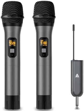 Audio Array AM-W12 UHF Dual Wireless Premium Metal Microphones | 4+ Hours Receiver Battery Backup | Range up to 60m| Karaoke Singing, Wedding, DJ, Church | PA System, Amplifier, Mixer, Party Box