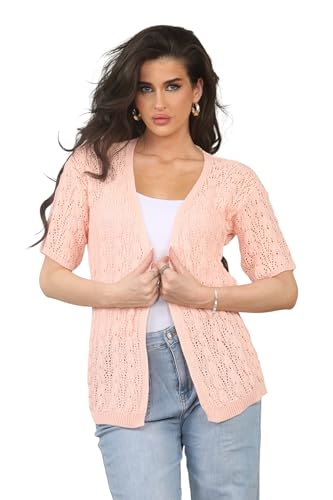 Image of Loxdonz Women's Short Sleeve Cropped Cardigan Sweaters Open Front Bolero Short Shrugs for Women