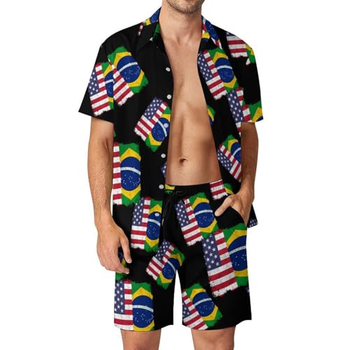 Camisa con botones de playa para hombre y pantalones cortos de las banderas americanas