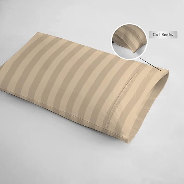 Pizuna Cotton King Pillowcases 300 Thread Count Stripe Taupe by Pizuna - Used condition - Image 3
