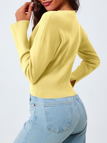 Image of Saodimallsu Womens Cropped Sweaters Cardigan | Button Down,Long Sleeve,V Neck,Ribbed Knit,Slim Fit ,Pullover Crop Tops