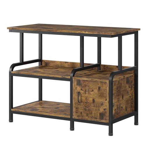 MILEFA 40-50 Gallon Fish Tank Stand，750 lbs Capacity Aquarium Stand，Heavy-Duty 3-Level Reptile Stand with Built-in Storage，36.8×15.7×31.5" Steel Terrarium Stand，Retro Brown