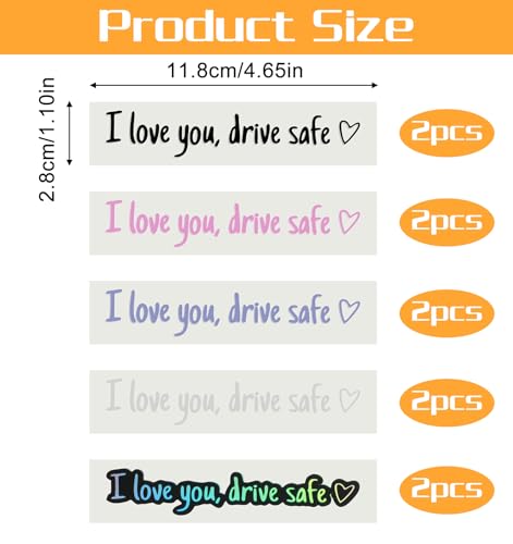 10 Stück I Love You Drive Safe Aufkleber, Ich Liebe Dich Fahr Vorsichtig Aufkleber für Autospiegel, 11 x 2 cm Vinyl Wasserdicht (Weiß, Schwarz, Pink, Blau, Laser)