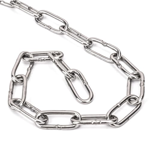 Biugaaufai 1/8 Inch 304 Stainless Steel Chain, 65 Ft Heavy Duty Utility Chain for Hanging, Durable Metal Chain, Hanging Chain for Sites, Warehouses, Camping