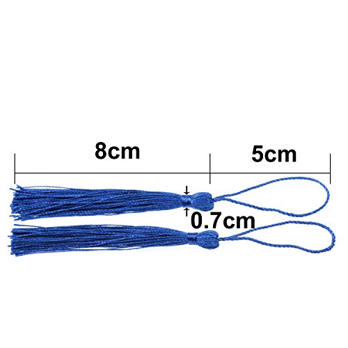 Image of VAPKER 100 Pieces Blue Tassels 13cm /5-Inch Silky Handmade Soft Tassels Floss Bookmark Tassels with 2-Inch Cord Loop for Jewelry Making, DIY Projects, Bookmarks