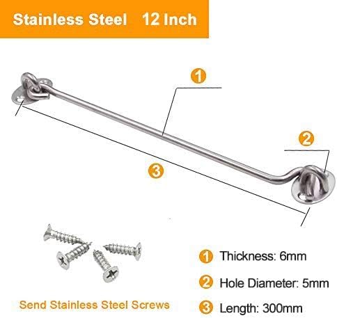 Mgoodoo 300mm Hook Eye Latch Cabin Hook,Sliding Door Latch Swivel Window Hook with Screws,for Wooden Gates Heavy Duty Gate Window Garage Garden-1PC 12 Inch - Image 2