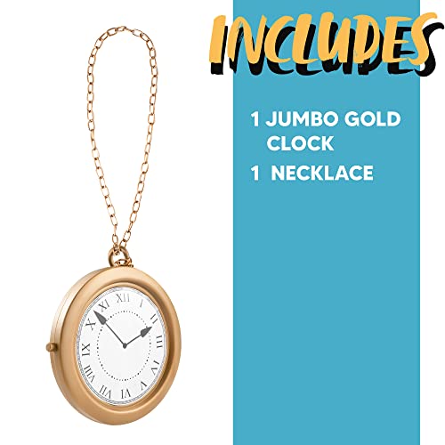 Spooktacular Creations Gold Clock Necklace Halloween Jumbo Gold Necklace White Rabbit Clock Hip Hop Rapper for Kids Women Men Halloween Party Decorations, White Rabbit Costume3