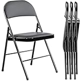 AVGVLIJ Folding Chairs 4 Pack with Padded Cushion and Back, Foldable Chair with Metal Frame Hold Up to 350 Pounds, Portable Folding Chair Suitable for Dining Room Home Office (Black)