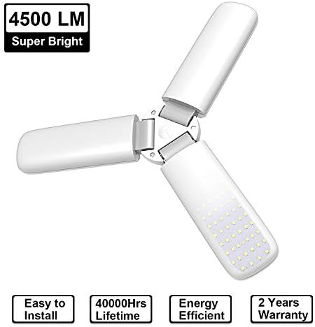 LED Garage Lights 4500LM Deformable Led Garage Ceiling Lighting 45W E26 / E27 Daylight LED Light Bulbs Adjustable Led Shop Lights for Garage, Workshop, Workbench, Barn, Warehouse, Full Area, Basement