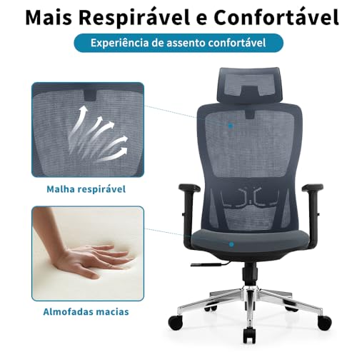 HEADMALL Cadeira de Escritório Ergonômica, Cadeira de Malha Com Encosto Alto (Cinza escuro)