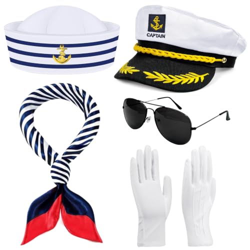 Dkomekii Yacht Captain Hat Sailor Ship Cap Set for Men Women