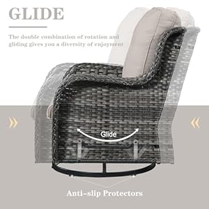 3 PCS Patio Furniture Set Mixed Grey Wicker Swivel Rocking Chairs with Side Table Furniture Set for Outdoor