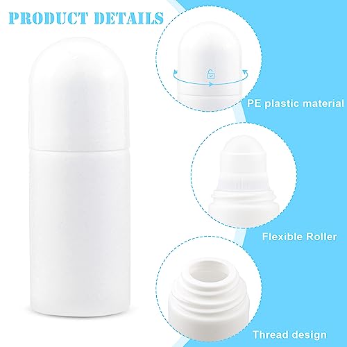 ELNLE Deo Roller Flaschen Leer 50 ml, Deoroller zum Befüllen Hund, Nachfüllbare Roll On Flasche, Aromatherapie Flaschen mit Rollenkugel für Unterlippe Balsam Duft Öle Parfüm (Weiß)