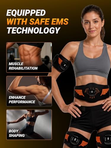 Kit de electroestimulador EMS de 5 piezas, dispositivo recargable para tonificación de abdomen, brazos y piernas, mejora la fuerza del core, recuperación post-entrenamiento y modelado corporal para hombres y mujeres miniatura 2