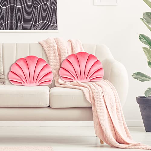 Fumete 2 Pcs Shell Pillows, Seashell Decorative Pillow Sea Princess 3D Ocean Shaped Velvet Soft Throw Pillow For Couch Bed Room, 13 X 11 Inch (Pink, 2 Pcs) #TOP5