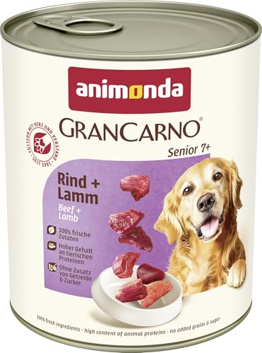animonda GranCarno Senior Rind + Lamm (6 x 800 g), Hunde Nassfutter für ältere Hunde ab 7 Jahren, Nassfutter mit 100% frischen Zutaten, Senior Hundefutter ohne Getreide