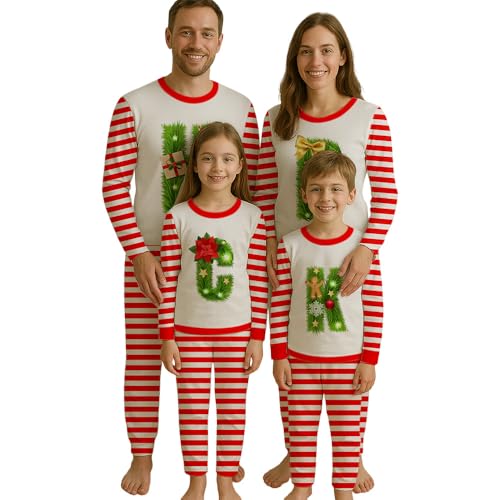 Justyling Pijama de Navidad personalizado para adultos, conjunto de ropa de dormir festiva a juego, ropa de descanso estampada para vacaciones, traje de regalo de Navidad para parejas y adultos