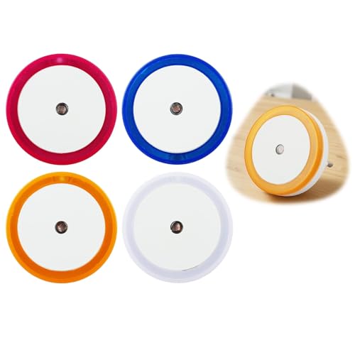 Luz Nocturna LED Con Difusor Y Sensor De Luz (Paquete De 4), Diseño Redondo, Enchufe Europeo, Ideal Para Seguridad Nocturna Y Eficiencia Energética En El Hogar, Luz Con Sensor De Movimiento Enchufe