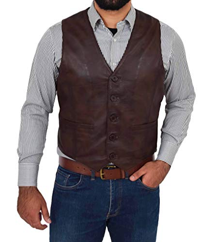 Chaleco de cuero tradicional HOL hombre marron oscuro con botones chaleco de piel clasico