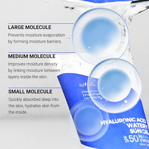 ISNTREE Hyaluronic Acid Watery Sun Gel 50 ml | SPF 50+ PA++++ | Korean Skincare | Lightweight & Hydrating Gel | No White Cast | Broad Spectrum Daily Sunscreen