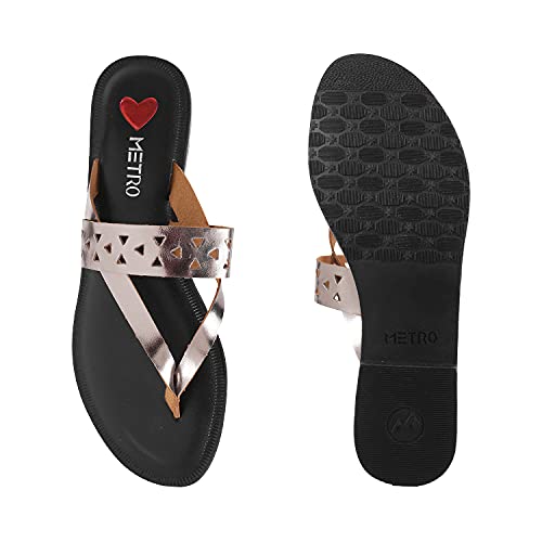 Image of Metro Women's Gold Faux Leather Slip-On Fashion Sandals