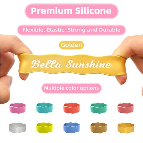 3 Piece Personalized Water Bottle Bands - Custom Silicone Non-Slip Baby Bottle and Sippy Cup Name Labels, Reusable Daycare Identification Bands, Perfect Gifts for Boys, Girls, Summer Camp, Christmas and Baby Showers (Wave style) - Thumbnail 2