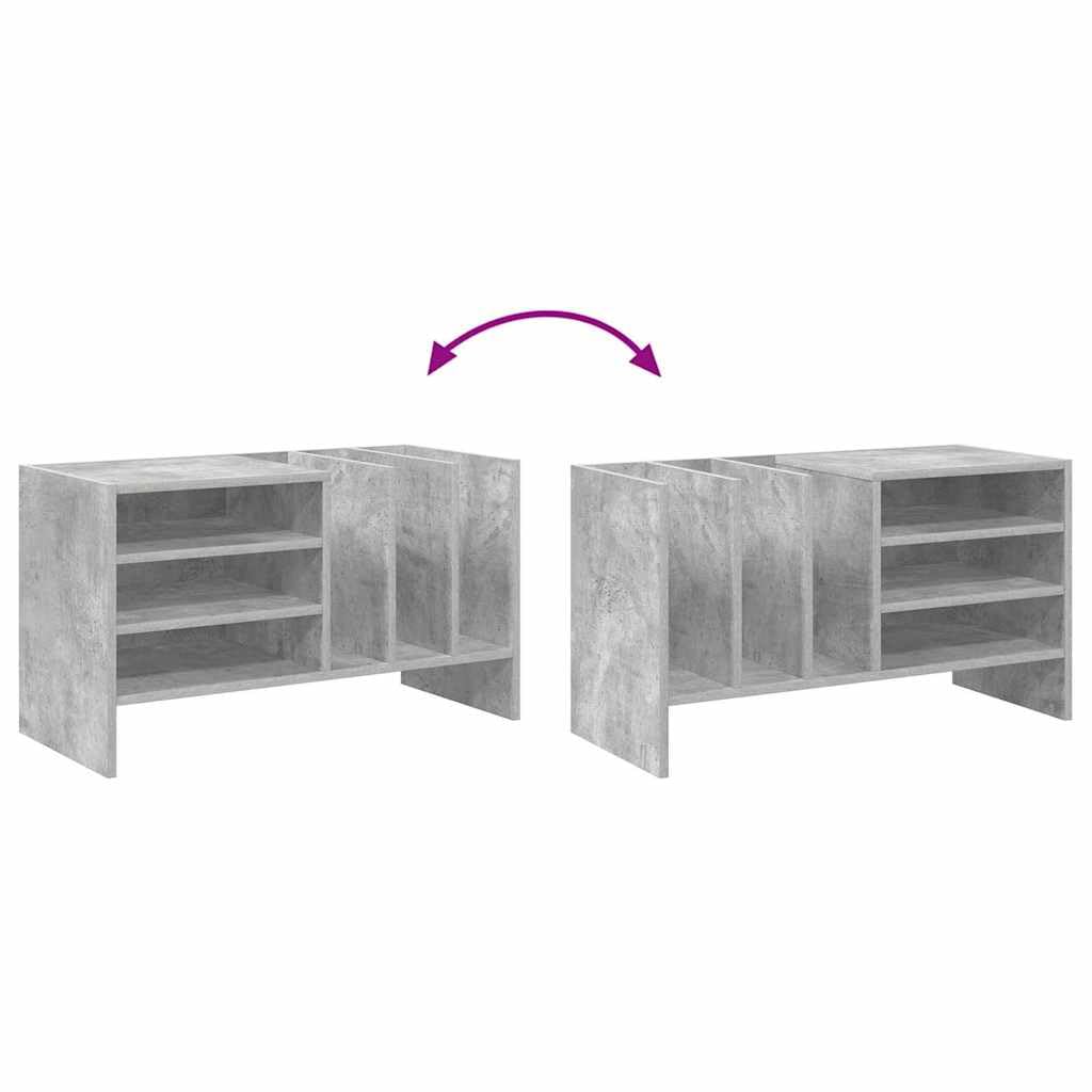 Armadietto per dischi in cemento grigio in legno, 78,5 x 35 x 45 cm, contenitore per dischi in vinile, CD, DVD, soggiorno, home theater, con 6 ripiani