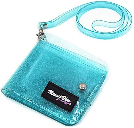 Clear Wallet Glitter Jelly Wallets Transparent Bifold Photocards Holder Lanyard Coin Pouch,Blue