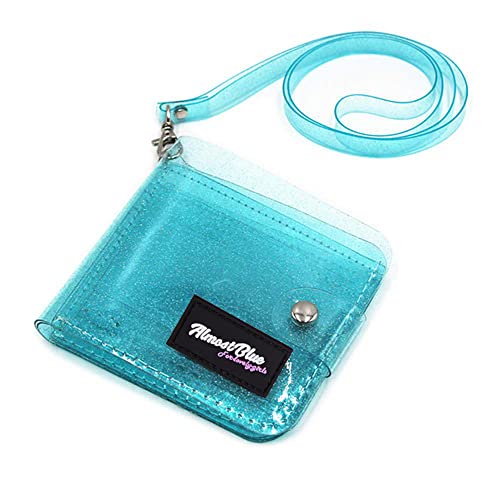 Clear Wallet Glitter Jelly Wallets Transparent Bifold Photocards Holder Lanyard Coin Pouch,Blue #TOP12
