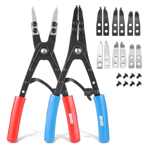 Image of DNA MOTORING 2pc 10 in Heavy Duty Multi Angle Internal External Spring Ratchet Circlip Plier For Ring Remover Retaining Snap Ring Plier Set, W /Case, Tools-00533