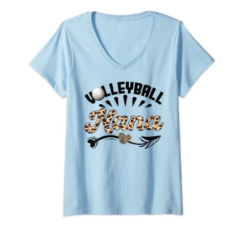 Mujer Volleyball Nana Leopard Funny Ball Mom Mother's Day Gift Camiseta Cuello V