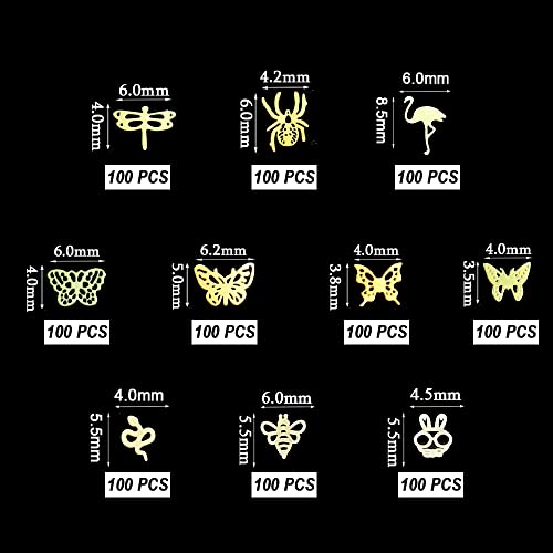 Txmoyi 1000Pcs 3D Gold Butterfly Nail Charms Kits Animal Metallic Nail Art Stickers Set Snake Metal Nail Studs Decals For Women Diy Nail Decorations Accessories 10 Styles #TOP1