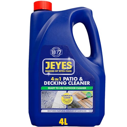Jeyes 4 In 1 Patio & Decking Cleaner Patio Cleaner Fluid for Paths Drives Decking & Fencing - Outdoor Disinfectant Liquid or Pressure Washer Detergent - Tackles Dirt Algae & Stains (4 Litre)