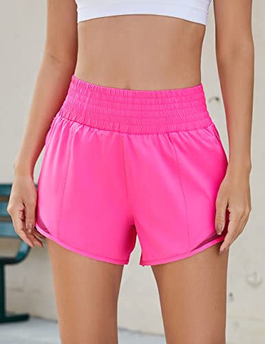 Bmjl Women's Athletic Shorts Sport Gym Running Shorts Quick Dry High Waisted Workout Shorts With Pockets (L,Hot Pink) #TOP1