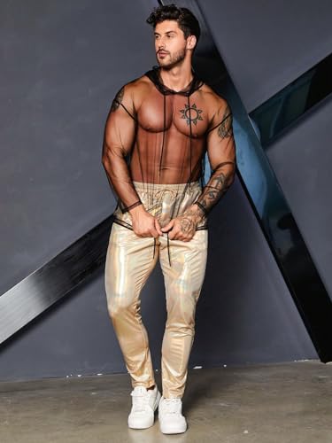 WDIRARA Men's See Through Mesh Sexy Muscle Sweatshirt Sheer Hoodie Workout Casual Top4