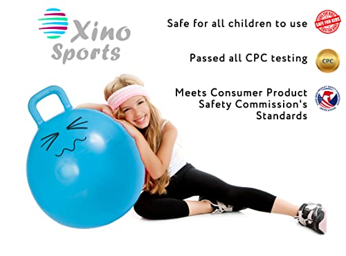 Xino Sports Hopping Ball for Kids, Teens & Adults - Fun Bouncy Ball with Handle, Durable and Safe Hopper, Indoor and Outdoor Toy for Jumping & Exercise (Blue, 22 Inch Diameter)