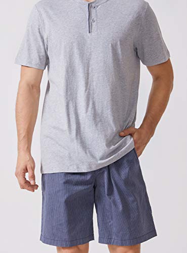 DAVID ARCHY Men's Comfy Cotton Sleep Shorts Lounge Wear Pajama Pants Wowen Summer Bottoms with Pockets 2 Pack (S, Black Stripe/Navy Blue Stripe)2