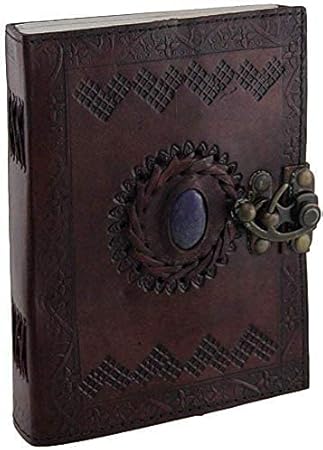 Jagannath Handicraft Pure Genuine Leather Classic Embossed Diary Colour Brown Blue Stone 7inch Handmade