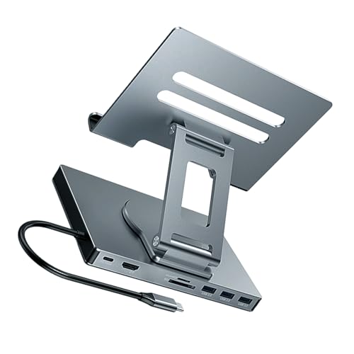 YROHGKPN 1 soporte plegable giratorio USB C PD100W, carga de aleación de aluminio, refrigeración, Gigabit Ethernet, 3,5 mm, base antideslizante, soporte giratorio tipo C