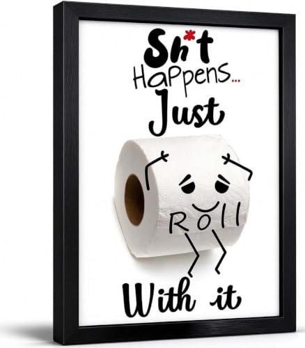 Biufo Bathroom Canvas Wall Art, Inspirational Quotes Framed Poster Decor, Bathroom Toilet Print Wall Decor (8"x10")