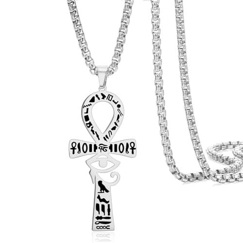 VASSAGO Collar con colgante en forma de ojo de Horus Ankh para hombre y mujer, de acero inoxidable, con colgante en forma de llave de la vida egipcia, amuleto de protección, idea de regalo, Ajustable