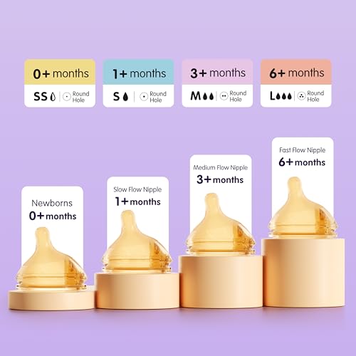 Image of Silicone Bottle Nipple, Anti Colic Nipples for Baby, Natural Flow Baby Bottle Silicone Nipple,Medium Flow (M), 3+ Months, 4 Counts (Pack of 1