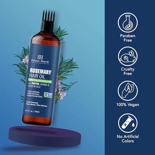 Botanic Hearth 100% Pure Rosemary Oil For Hair Growth | 198 ML | Infused With Biotin, Jojoba & castor Oil | Hair strengthening Treatment | Nourishing & Volumizing | Non GMO Verified