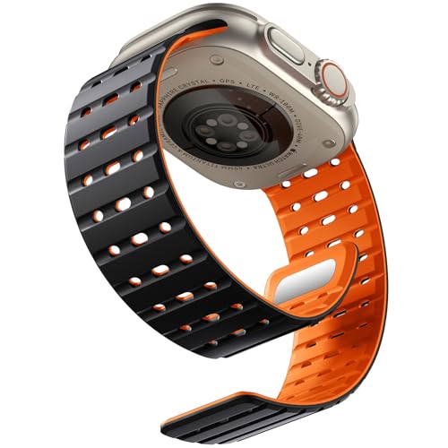 Bandletic Magnetic Band Compatible with Apple Watch Strap - 45mm 44mm 42mm 49mm, Soft Breathable Silicone Sport Strap for Apple Watch Ultra 2/SE/iWatch Series 9 8 7 6 5 4 3 2 1 Ultra for Women Men