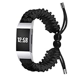 FitTurn Compatible with Fitbit Charge 4/Charge 3/3 SE Band Fabric Woven Replacement Braided Nylon Friendship Rope with Adjustable Outdoor Survival Weave Bracelet Accessories Women Men (Black)
