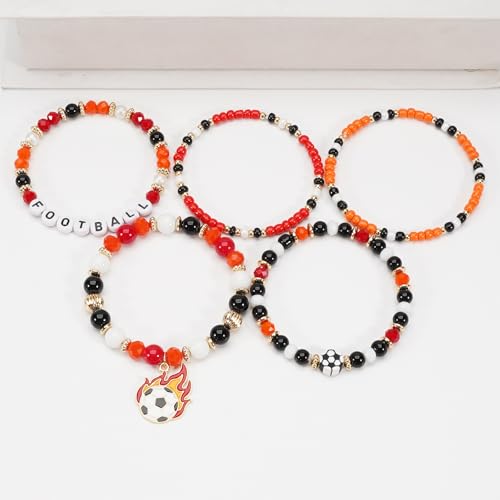 Image of Football Baseball Soccer Beaded Bracelets for Women Stackable Game Day Sports Theme Bracelet
