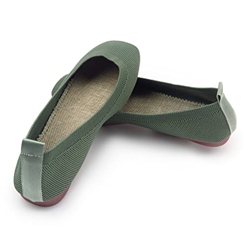 Image of RVROVIC Women's Knit Square Toe Ballet Flats, Slip‑On Casual Flat Shoes