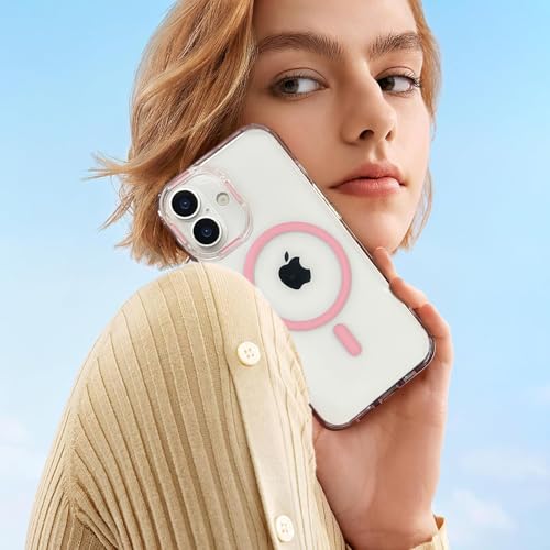 Image of VONZEE Translucent Clear Back Cover Compatible with (iPhone 16 Case)(2024), PC Shockproof Scratch Resistant, Non-Yellowing, Support Mag-Safe Wireless Magnetic Charging - Pink|6.1''