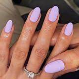 KQueenest Matte Lilac Press on Nails Short Oval, Neutral Acrylic Nails Press ons, Round Fake Nails Set Solid Color, Short Almond Nails Glue on for Finger Manicure, No Glue